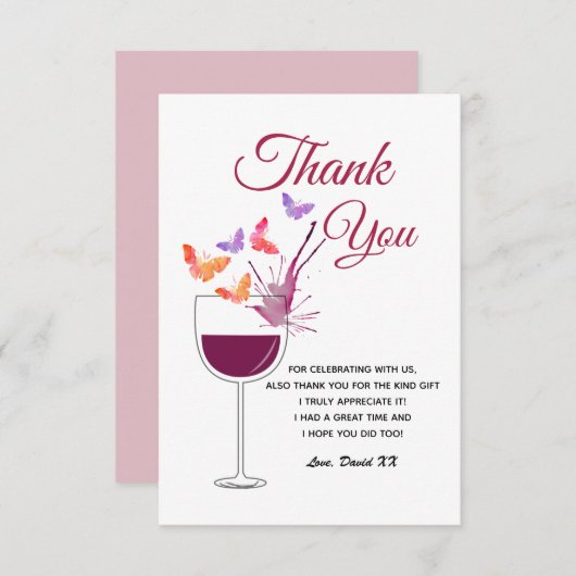 wijn , volwassene , dank je wel bedankkaart (Voorkant / Achterkant)