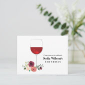 wijn, volwassenenverjaardag, bruiloft, bloemenuitn uitnodiging briefkaart (Staand voorkant)