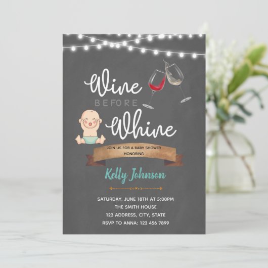 Wijn vóór de baby shower-uitnodiging voor wijnen kaart (Staand voorkant)