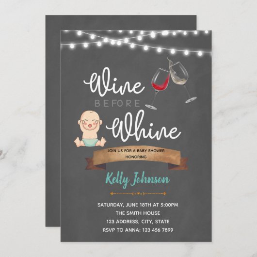Wijn vóór de baby shower-uitnodiging voor wijnen kaart (Voorkant / Achterkant)