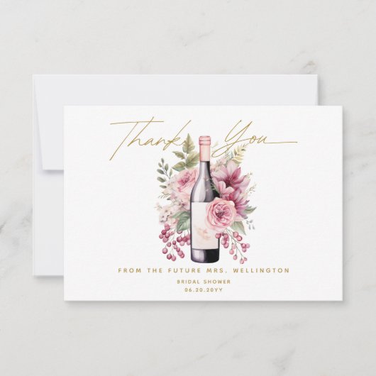Wijn voor de Huwelijksgeloften Elegante Waterverf  Bedankkaart (Voorkant)