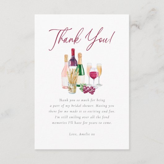 Wijn voor geloften Wijn Bruidsmeisjesfeestje Bedankkaart (Voorkant)