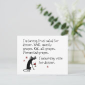 Wijn voor het diner Funny Wine Quote met kat Briefkaart (Staand voorkant)