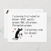 Wijn voor het diner Funny Wine Quote met kat Briefkaart (Voorkant / Achterkant)