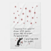 Wijn voor het diner Funny Wine Quote met kat Theedoek (Verticaal)