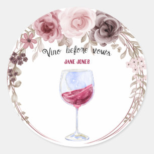 Wijn voor het huwelijk scharlakenrode en roze brui ronde sticker