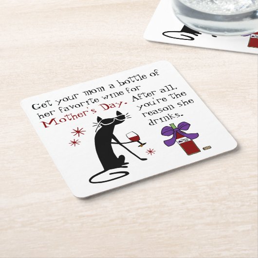 Wijn voor Moederdag Kartonnen Onderzetters (Schuin)