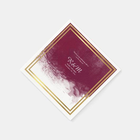 Wijn waterverf op witte gepersonaliseerde bruiloft servet (Hoek)