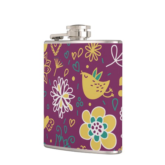 Wijn Whimsical Birds and Flowers Heupfles (Links)