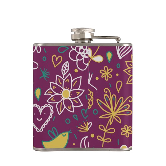 Wijn Whimsical Birds and Flowers Heupfles (Achterkant)