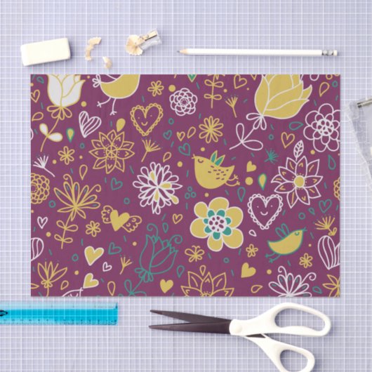 Wijn Whimsical Birds and Flowers Tissuepapier (Craft)