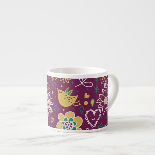 Wijn Whimsical Vogels en bloemen Espresso Kop (Voorkant rechts)