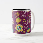 Wijn Whimsical Vogels en bloemen Tweekleurige Koffiemok (Voorkant rechts)