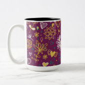 Wijn Whimsical Vogels en bloemen Tweekleurige Koffiemok (Links)