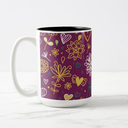 Wijn Whimsical Vogels en bloemen Tweekleurige Koffiemok (Links)