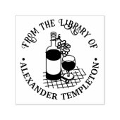 Wijn, Wijnfles, Bos Druiven Bibliotheekboek Zelfinktende Stempel (Design)