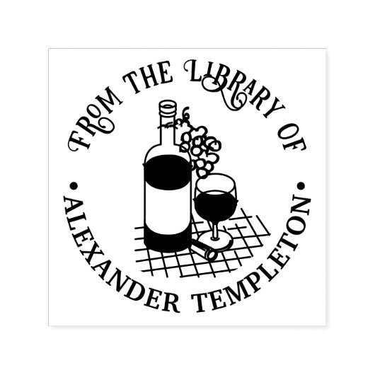 Wijn, Wijnfles, Bunch of Grapes Bibliotheek Boek Zelfinktende Stempel (Design)