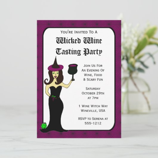 Wijn Witch Wyed Wine Tasting Halloween Invites Kaart (Staand voorkant)