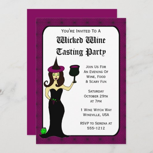 Wijn Witch Wyed Wine Tasting Halloween Invites Kaart (Voorkant / Achterkant)