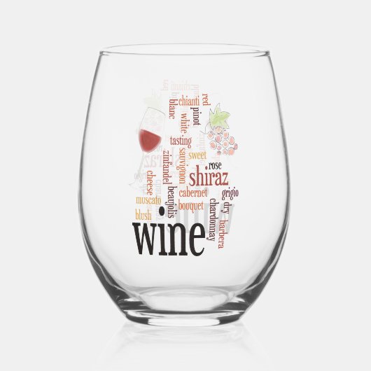 Wijn Word Cloud Design Stemless Wijnglas Zonder Voet (Voorkant)