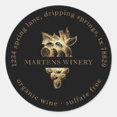 Wijn Zakelijk Wijnmakerij Gouden Druiven Retouradr Ronde Sticker (Voorkant)