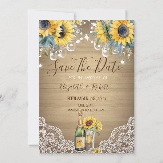 Wijn Zonnebloemen Mason Jar Save The Date Kaart (Voorkant)