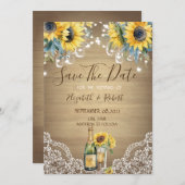 Wijn Zonnebloemen Mason Jar Save The Date Kaart (Voorkant / Achterkant)