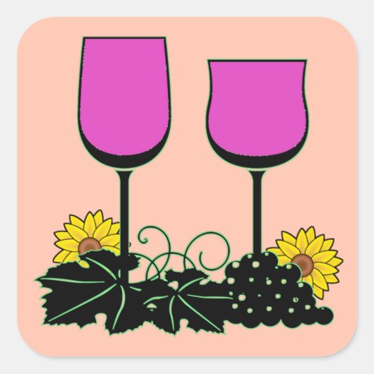 Wijn & Zonnebloemen Vierkante Sticker (Voorkant)