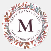 Wijnbessen & Blauwgroen groene bladeren Monogram Ronde Sticker (Voorkant)