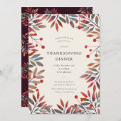 Wijnbessen & herfstbladeren Thanksgiving Diner Kaart (Voorkant / Achterkant)