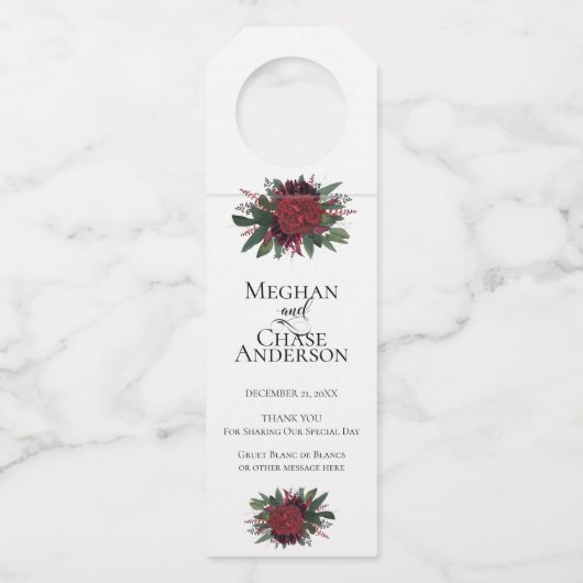 Wijnbier Water | Elegant Rich Burgundy Marsala Flessenhanger (Voorkant)