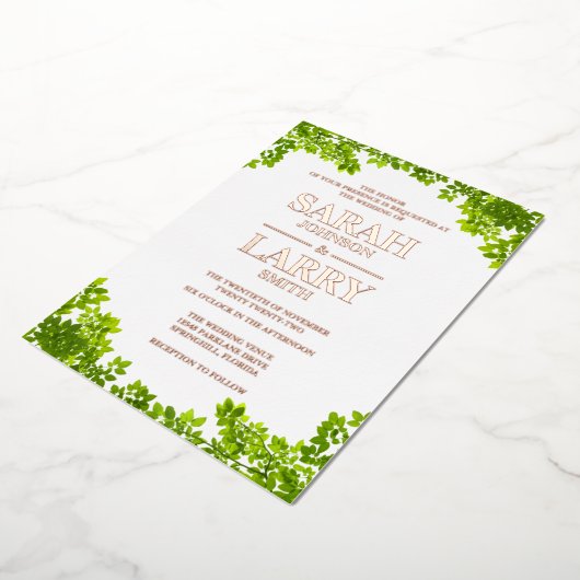 Wijnbladeren en legant goudbruin folie uitnodiging (Gedraaid)