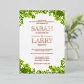 Wijnbladeren en legant goudbruin folie uitnodiging (Staand Voorkant)