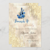 Wijnblauw Roos Gold Drips Brunch & Bubbly Kaart (Voorkant / Achterkant)
