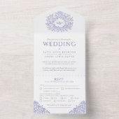 Wijnblauwe witte paars bladeren all in one uitnodiging (Binnen)