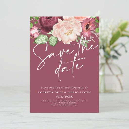 Wijnbloemen Save the date Uitnodiging (Staand voorkant)