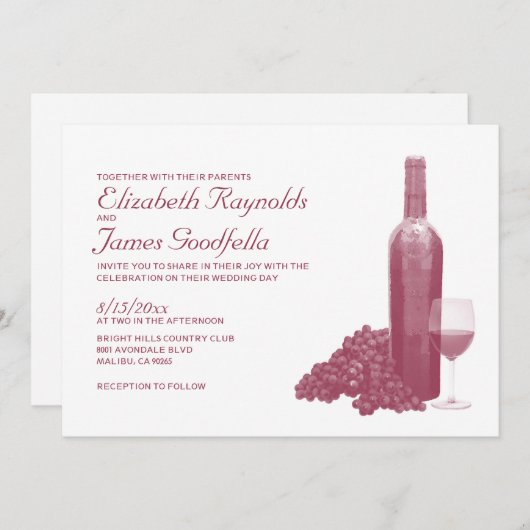 Wijnbottelbruiloft Kaart (Voorkant / Achterkant)