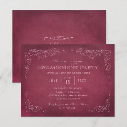  wijnbouw Burgundy Wine Engagement Party Kaart (Voorkant / Achterkant)