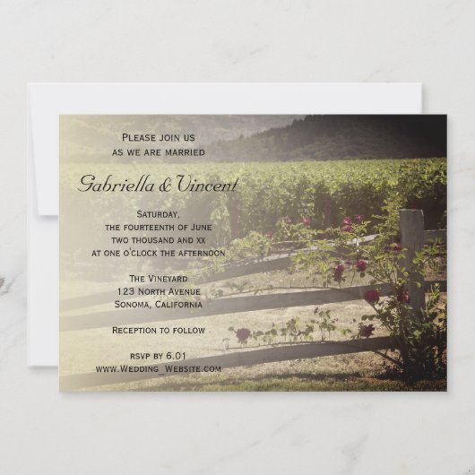 Wijnbouw en Roos-hek-bruiloft Kaart (Voorkant)