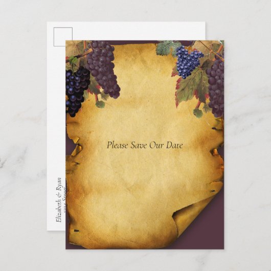 Wijnbouwweddenschap bewaart onze datum aankondigingskaart (Voorkant / Achterkant)