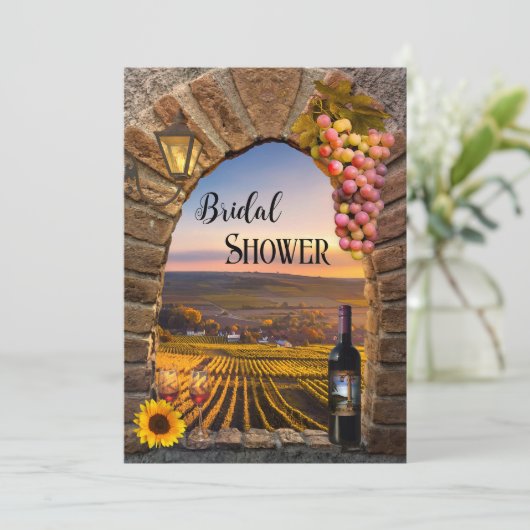 Wijnbouwwijn QR Code Bridal Shower Invitation Kaart (Staand voorkant)