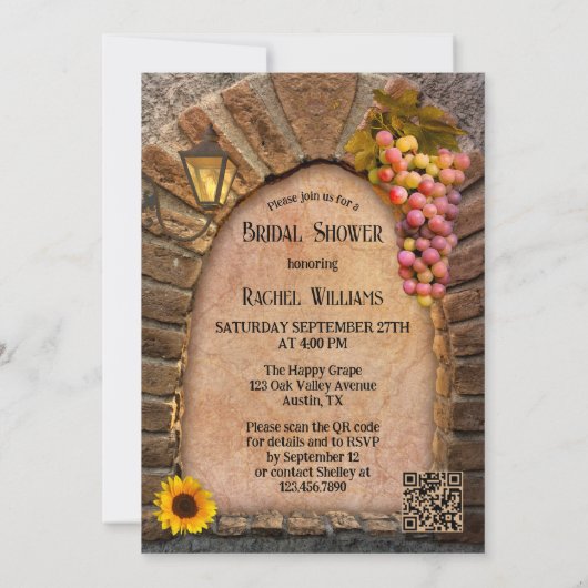 Wijnbouwwijn QR Code Bridal Shower Invitation Kaart (Achterkant)