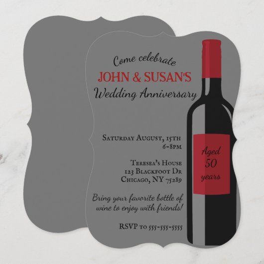 Wijnbruiloft Jubileum Feestuitnodiging Kaart (Voorkant / Achterkant)