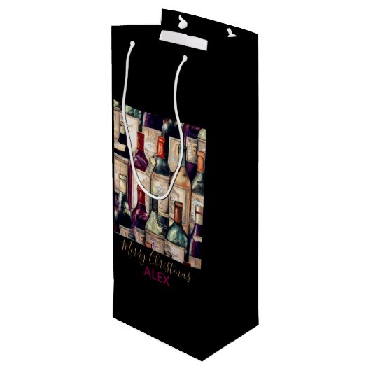Wijncadeau Bag-Wine Liefhebbers Vrolijk Kerstfeest Wijn Cadeautas (Achterkant Gekanteld)