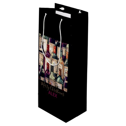 Wijncadeau Bag-Wine Liefhebbers Vrolijk Kerstfeest Wijn Cadeautas (Voorkant Gekanteld)