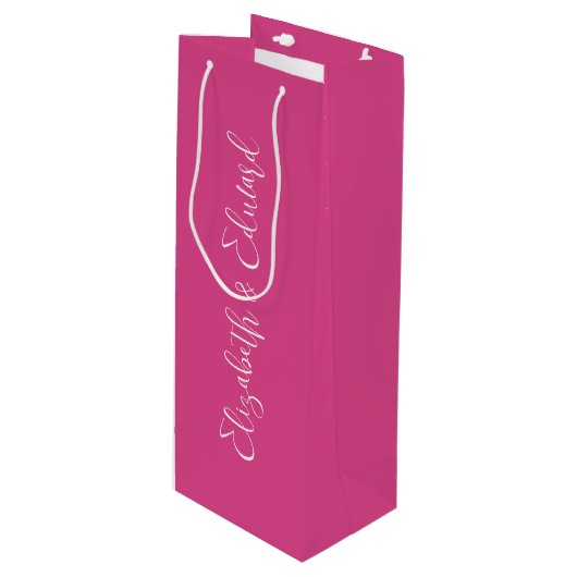 Wijncadeauttas - Roze en Witte Tekst Wijn Cadeautas (Voorkant Gekanteld)