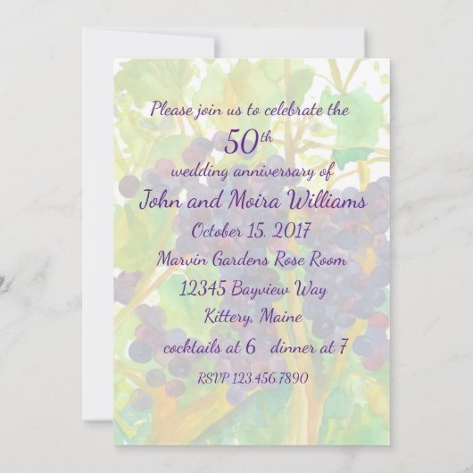 Wijndruiven - 50e bruiloft Jubileum partij uitnodi Kaart (Achterkant)