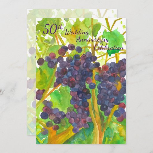 Wijndruiven - 50e bruiloft Jubileum partij uitnodi Kaart (Voorkant / Achterkant)