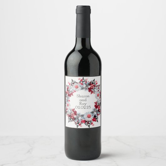 Wijndruiven Aangepaste bloemen Rood Wit Wijn Etiket (Voorkant)