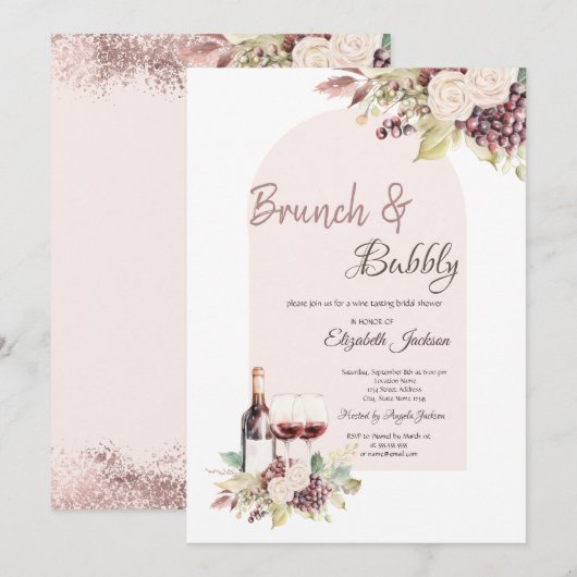 Wijndruiven Boho Bloemen Brunch & Bruiswijn Kaart (Voorkant / Achterkant)